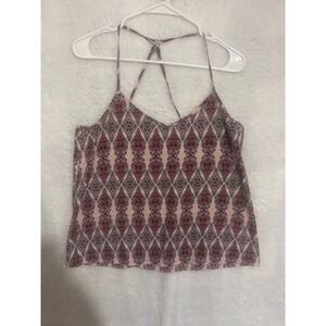 Hollister Criss Cross Cami‎ Top Medium Pink Burgundy Paisley Sleeveless Casual